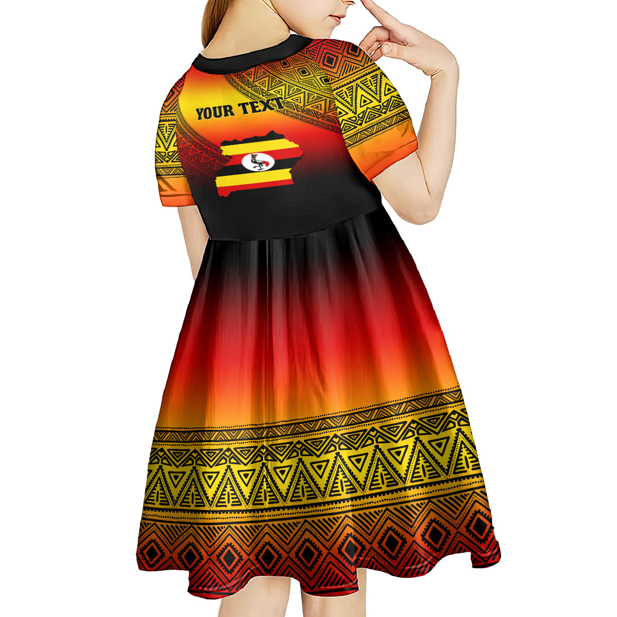 Personalised Uganda Independence Day Kid Short Sleeve Dress Jamhuri ya Uganda Happy 61st Anniversary - Wonder Print Shop