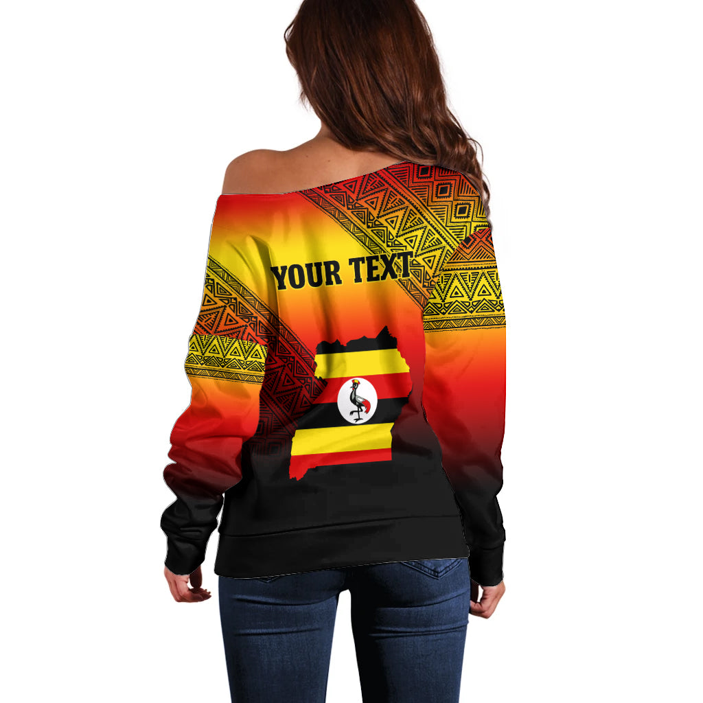 Personalised Uganda Independence Day Off Shoulder Sweater Jamhuri ya Uganda Happy 61st Anniversary - Wonder Print Shop