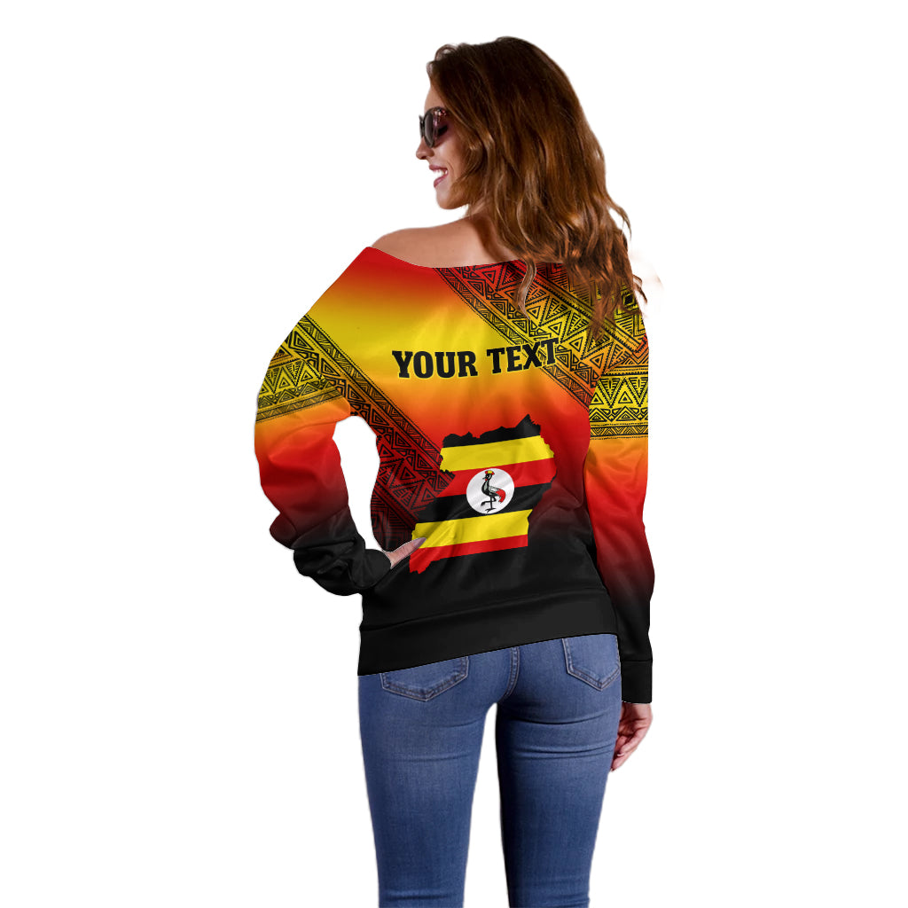 Personalised Uganda Independence Day Off Shoulder Sweater Jamhuri ya Uganda Happy 61st Anniversary - Wonder Print Shop