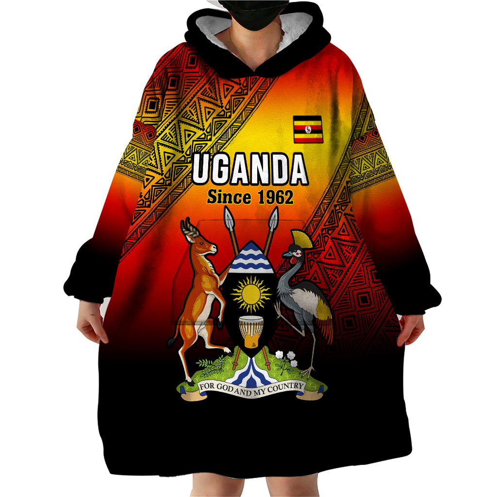 Personalised Uganda Independence Day Wearable Blanket Hoodie Jamhuri ya Uganda Happy 61st Anniversary - Wonder Print Shop