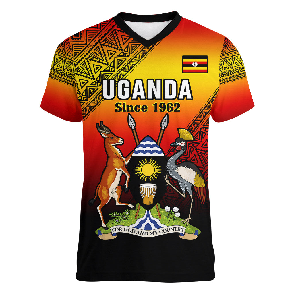 Personalised Uganda Independence Day Women V Neck T Shirt Jamhuri ya Uganda Happy 61st Anniversary - Wonder Print Shop