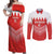 Custom Bahrain Football Couples Matching Off Shoulder Maxi Dress and Long Sleeve Button Shirt Muharabi Dilmun Sporty Style - Wonder Print Shop