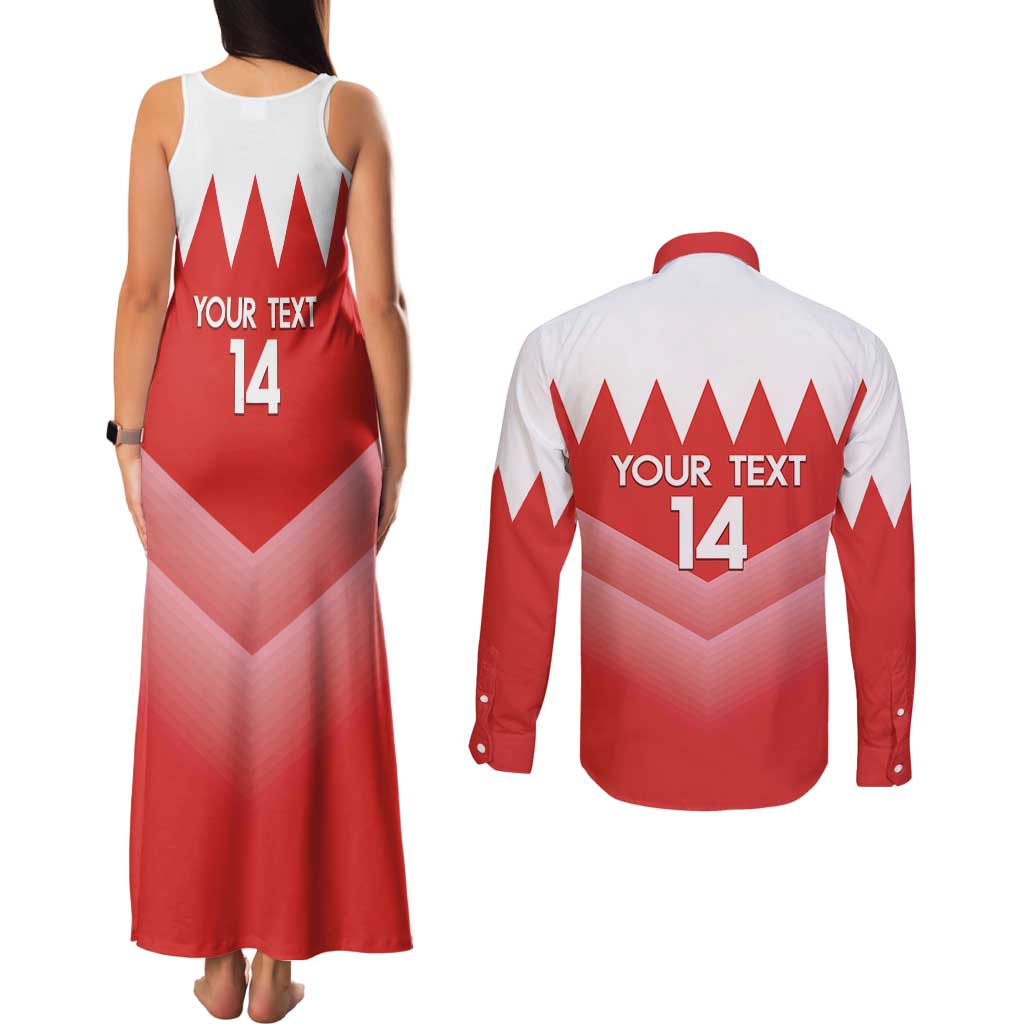 Custom Bahrain Football Couples Matching Tank Maxi Dress and Long Sleeve Button Shirt Muharabi Dilmun Sporty Style - Wonder Print Shop