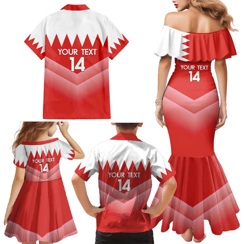 Custom Bahrain Football Family Matching Mermaid Dress and Hawaiian Shirt Muharabi Dilmun Sporty Style - Wonder Print Shop
