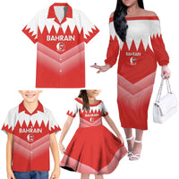 Custom Bahrain Football Family Matching Off The Shoulder Long Sleeve Dress and Hawaiian Shirt Muharabi Dilmun Sporty Style - Wonder Print Shop