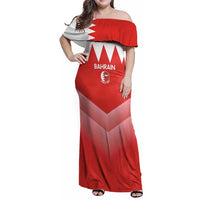 Custom Bahrain Football Family Matching Off Shoulder Maxi Dress and Hawaiian Shirt Muharabi Dilmun Sporty Style - Wonder Print Shop