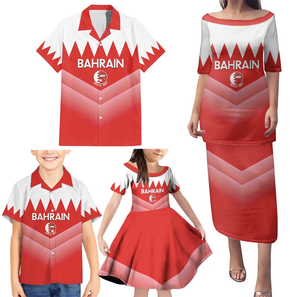 Custom Bahrain Football Family Matching Puletasi and Hawaiian Shirt Muharabi Dilmun Sporty Style - Wonder Print Shop