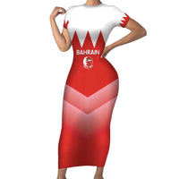 Custom Bahrain Football Family Matching Short Sleeve Bodycon Dress and Hawaiian Shirt Muharabi Dilmun Sporty Style - Wonder Print Shop