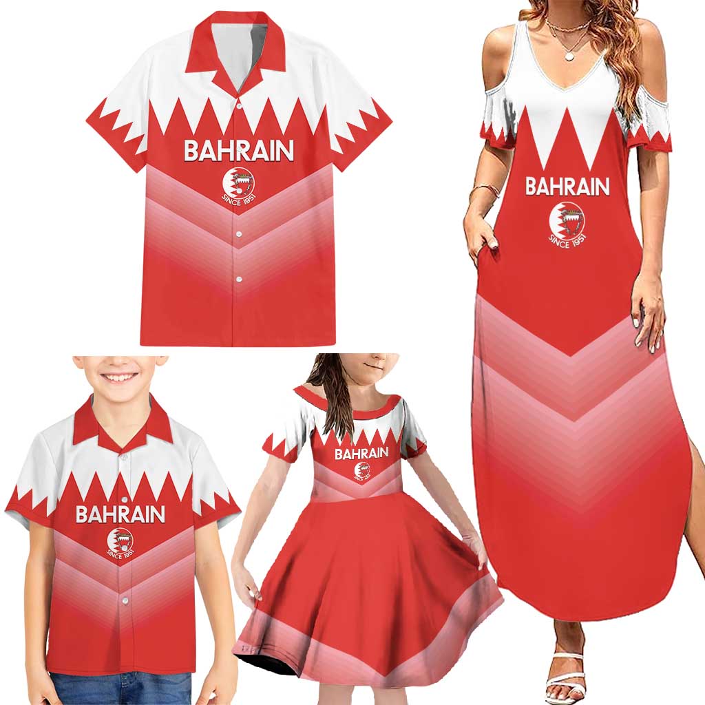 Custom Bahrain Football Family Matching Summer Maxi Dress and Hawaiian Shirt Muharabi Dilmun Sporty Style - Wonder Print Shop