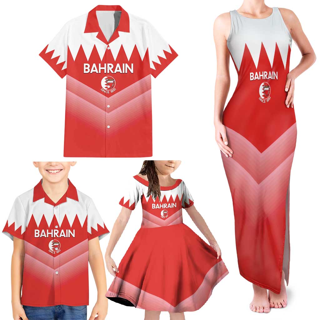 Custom Bahrain Football Family Matching Tank Maxi Dress and Hawaiian Shirt Muharabi Dilmun Sporty Style - Wonder Print Shop