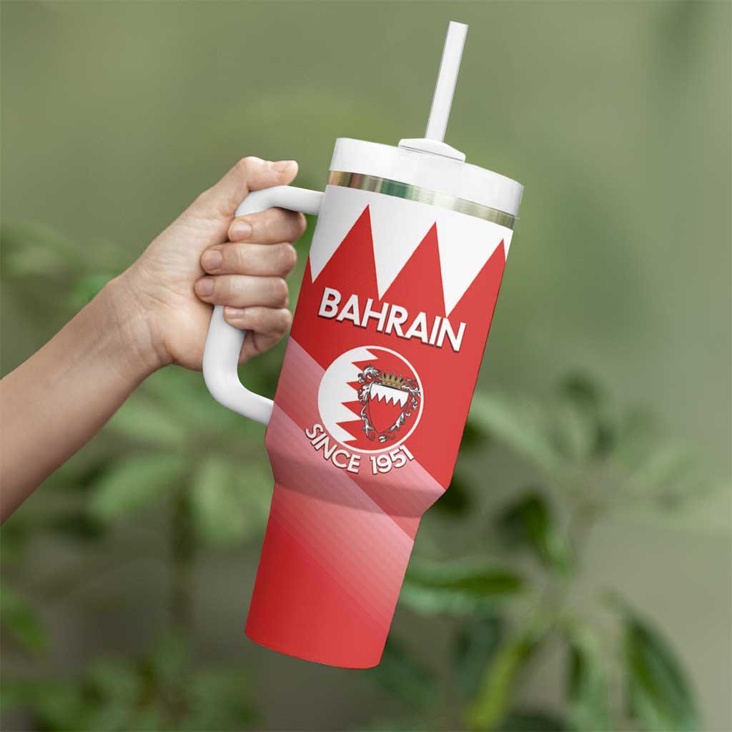 Custom Bahrain Football Tumbler With Handle Muharabi Dilmun Sporty Style - Wonder Print Shop