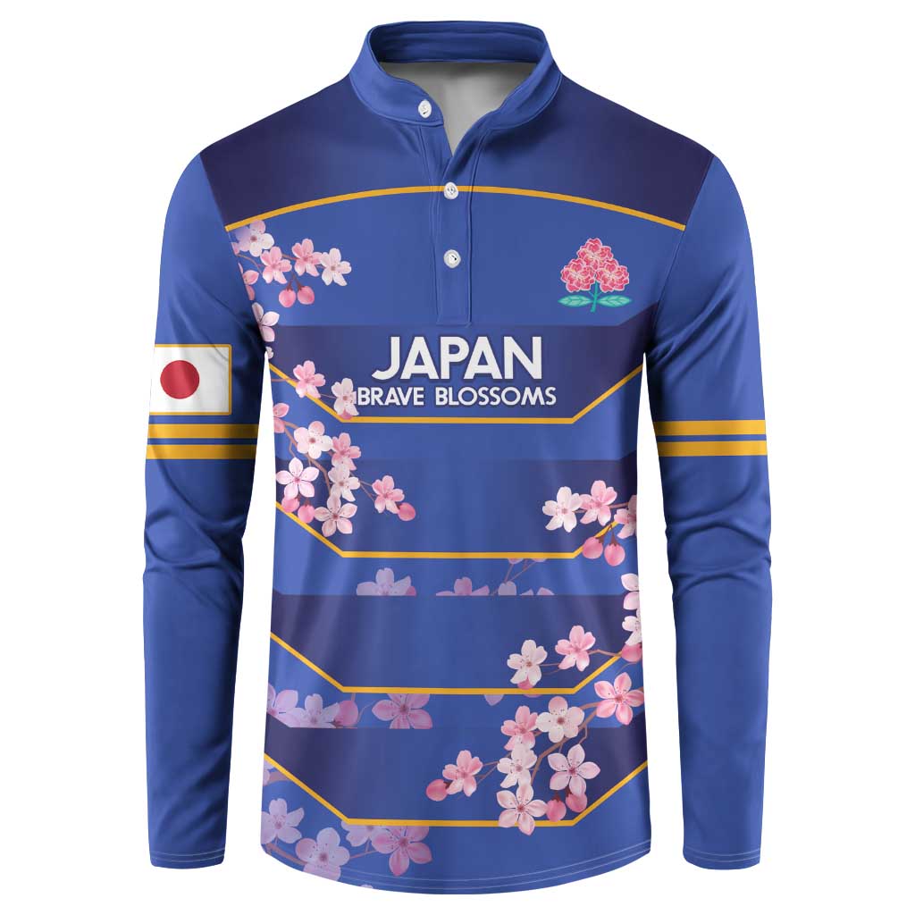 Custom Japan Rugby Button Sweatshirt Go Brave Blossoms - Wonder Print Shop