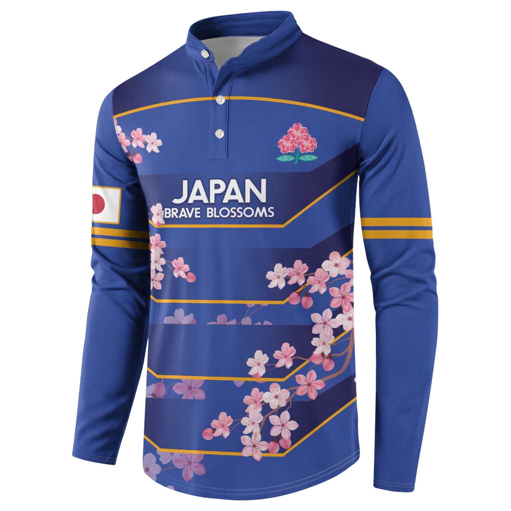 Custom Japan Rugby Button Sweatshirt Go Brave Blossoms - Wonder Print Shop