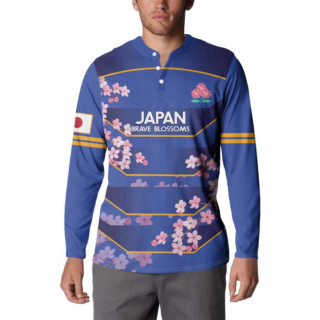 Custom Japan Rugby Button Sweatshirt Go Brave Blossoms - Wonder Print Shop