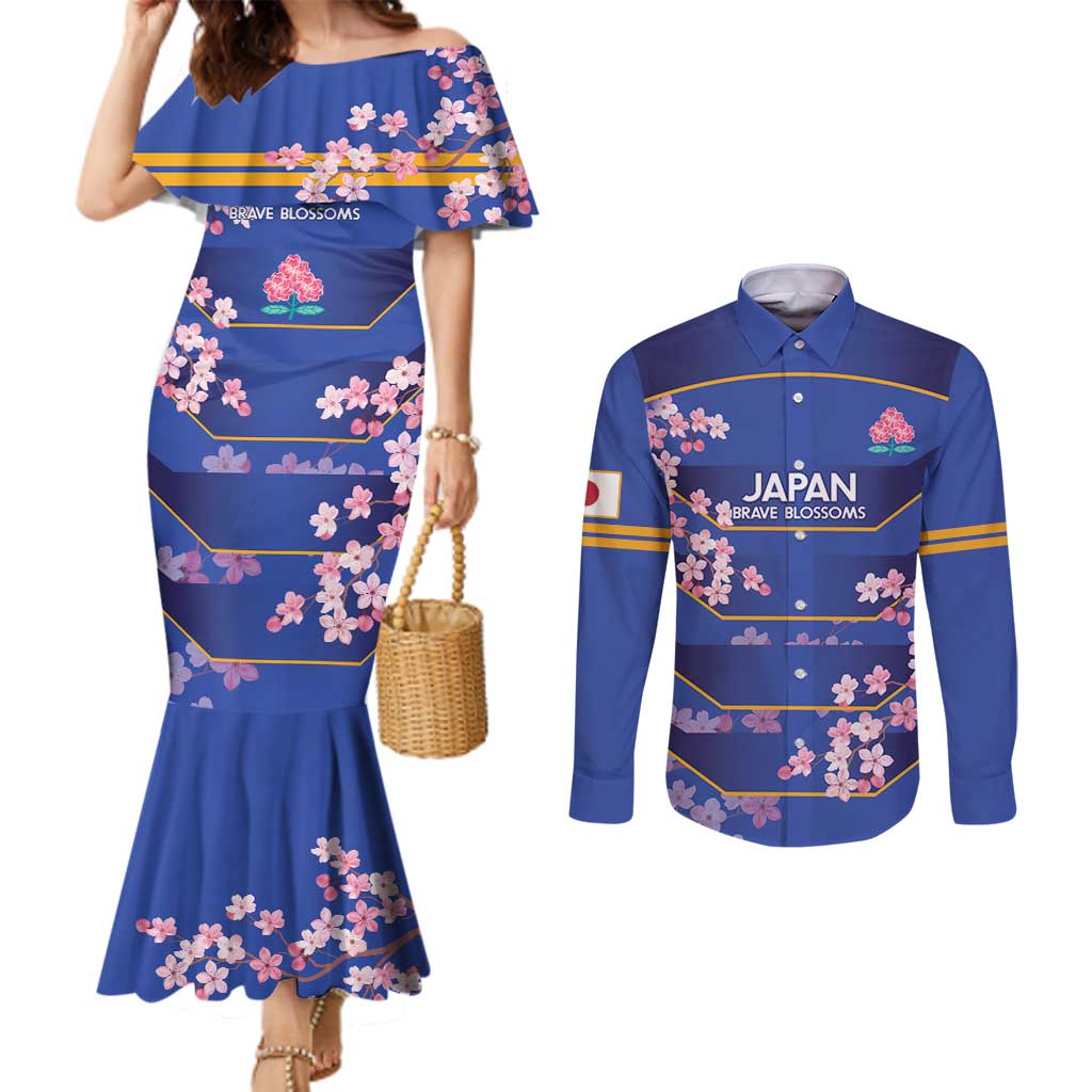 Custom Japan Rugby Couples Matching Mermaid Dress and Long Sleeve Button Shirt Go Brave Blossoms