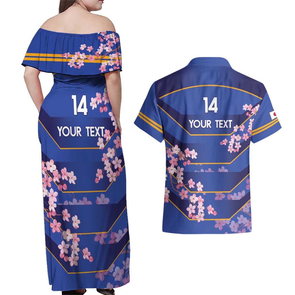 Custom Japan Rugby Couples Matching Off Shoulder Maxi Dress and Hawaiian Shirt Go Brave Blossoms - Wonder Print Shop