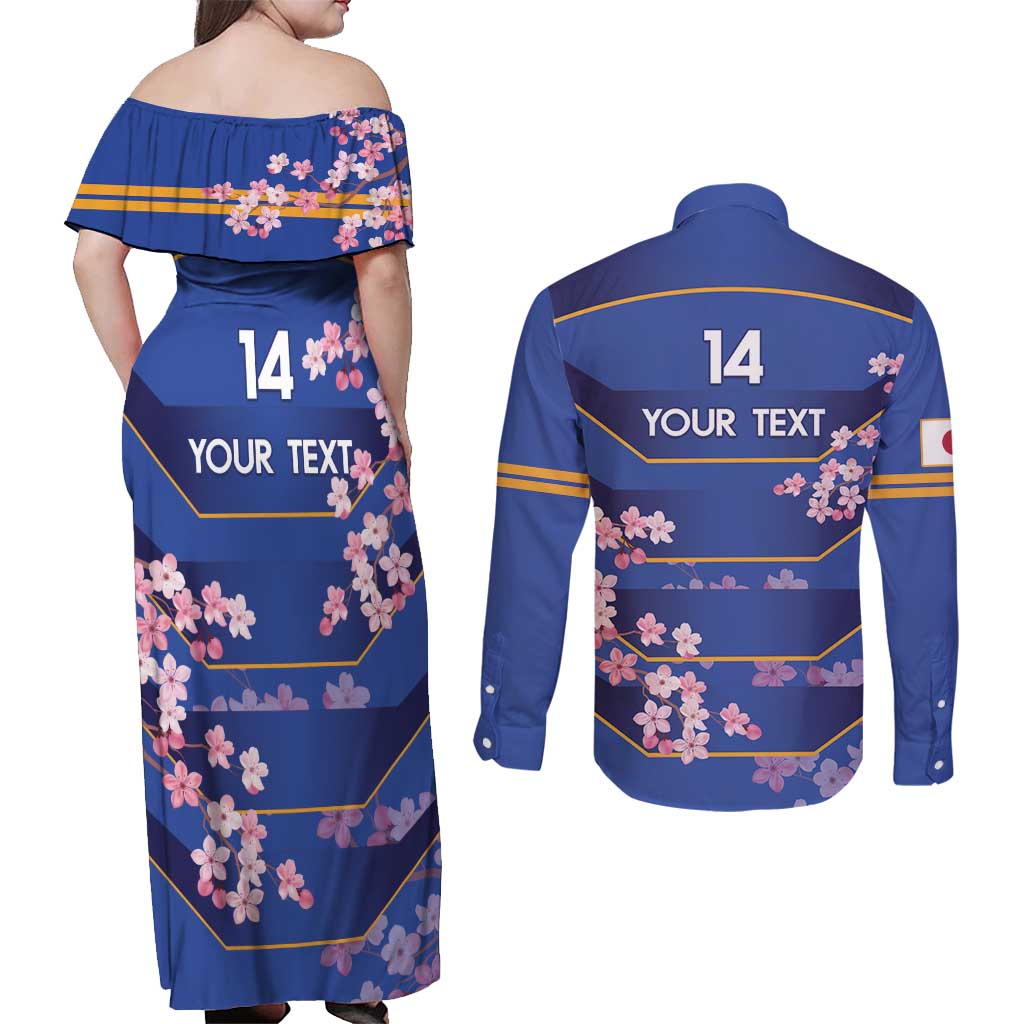 Custom Japan Rugby Couples Matching Off Shoulder Maxi Dress and Long Sleeve Button Shirt Go Brave Blossoms - Wonder Print Shop