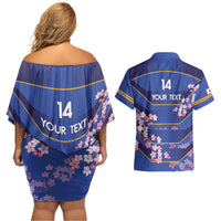 Custom Japan Rugby Couples Matching Off Shoulder Short Dress and Hawaiian Shirt Go Brave Blossoms - Wonder Print Shop