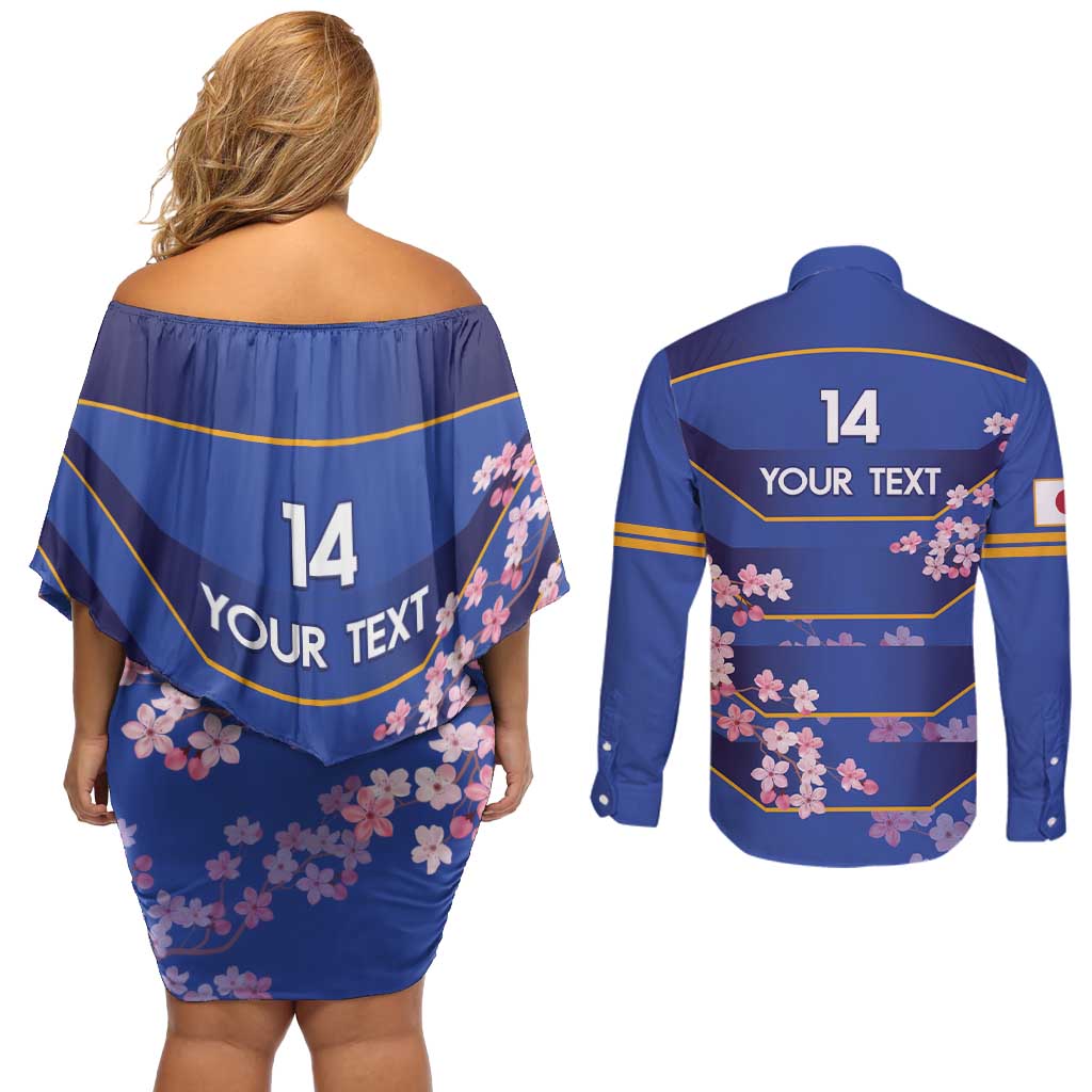 Custom Japan Rugby Couples Matching Off Shoulder Short Dress and Long Sleeve Button Shirt Go Brave Blossoms - Wonder Print Shop