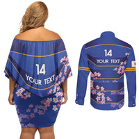 Custom Japan Rugby Couples Matching Off Shoulder Short Dress and Long Sleeve Button Shirt Go Brave Blossoms - Wonder Print Shop
