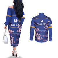 Custom Japan Rugby Couples Matching Off The Shoulder Long Sleeve Dress and Long Sleeve Button Shirt Go Brave Blossoms