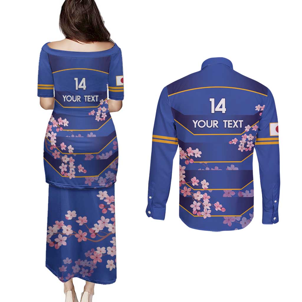 Custom Japan Rugby Couples Matching Puletasi and Long Sleeve Button Shirt Go Brave Blossoms - Wonder Print Shop