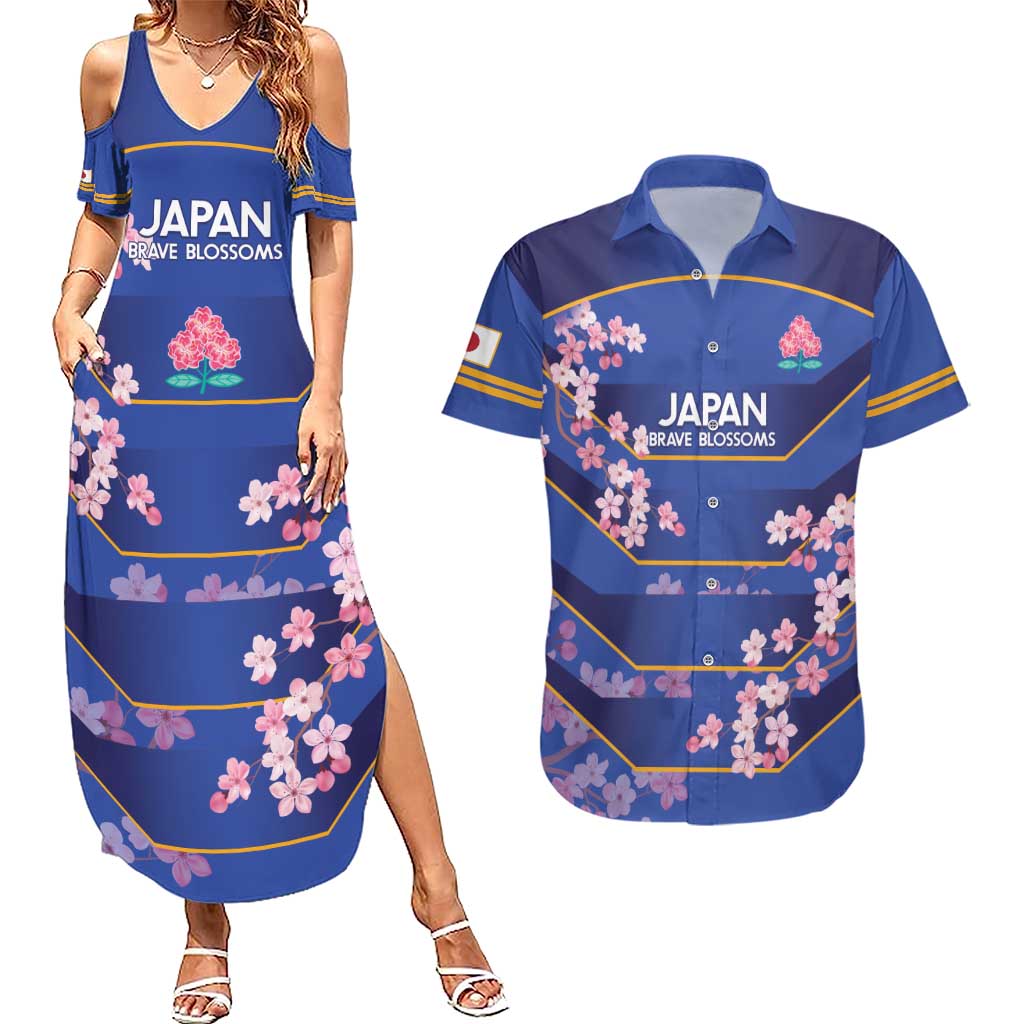 Custom Japan Rugby Couples Matching Summer Maxi Dress and Hawaiian Shirt Go Brave Blossoms - Wonder Print Shop