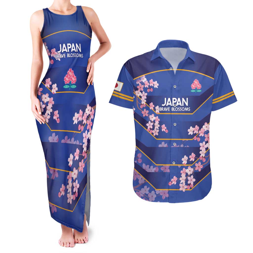 Custom Japan Rugby Couples Matching Tank Maxi Dress and Hawaiian Shirt Go Brave Blossoms - Wonder Print Shop
