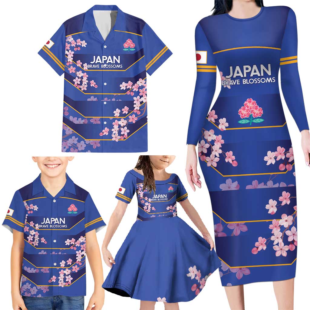 Custom Japan Rugby Family Matching Long Sleeve Bodycon Dress and Hawaiian Shirt Go Brave Blossoms - Wonder Print Shop