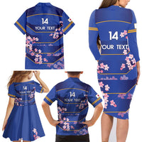 Custom Japan Rugby Family Matching Long Sleeve Bodycon Dress and Hawaiian Shirt Go Brave Blossoms - Wonder Print Shop