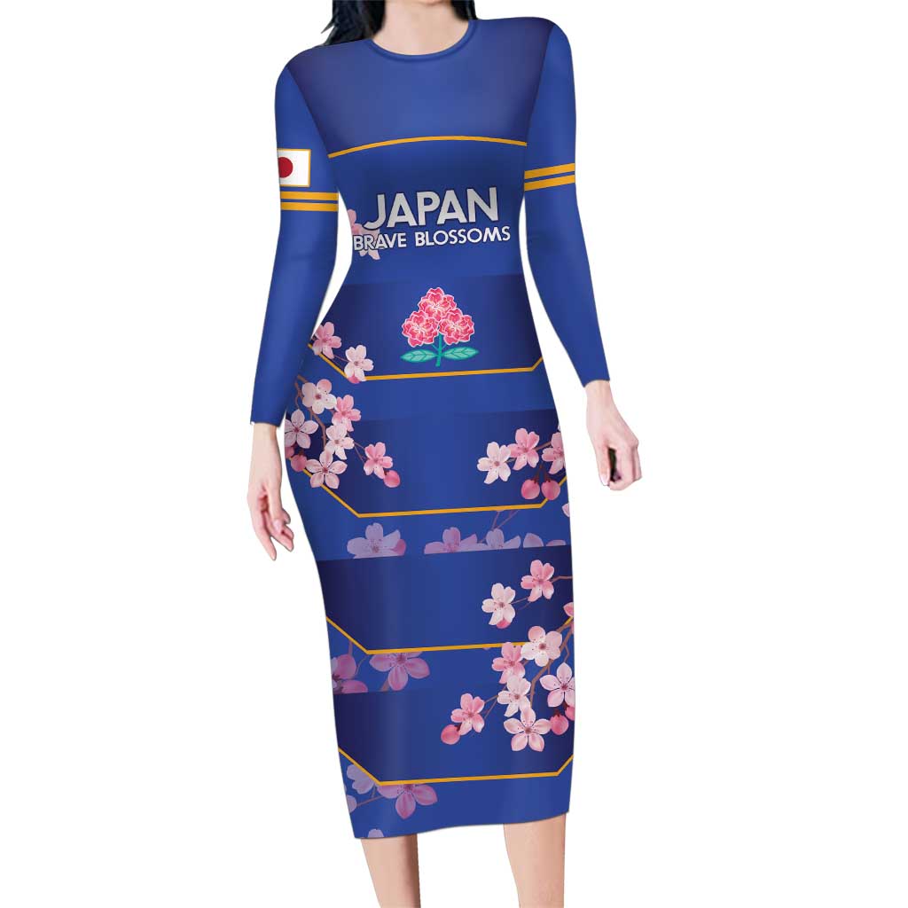 Custom Japan Rugby Family Matching Long Sleeve Bodycon Dress and Hawaiian Shirt Go Brave Blossoms - Wonder Print Shop