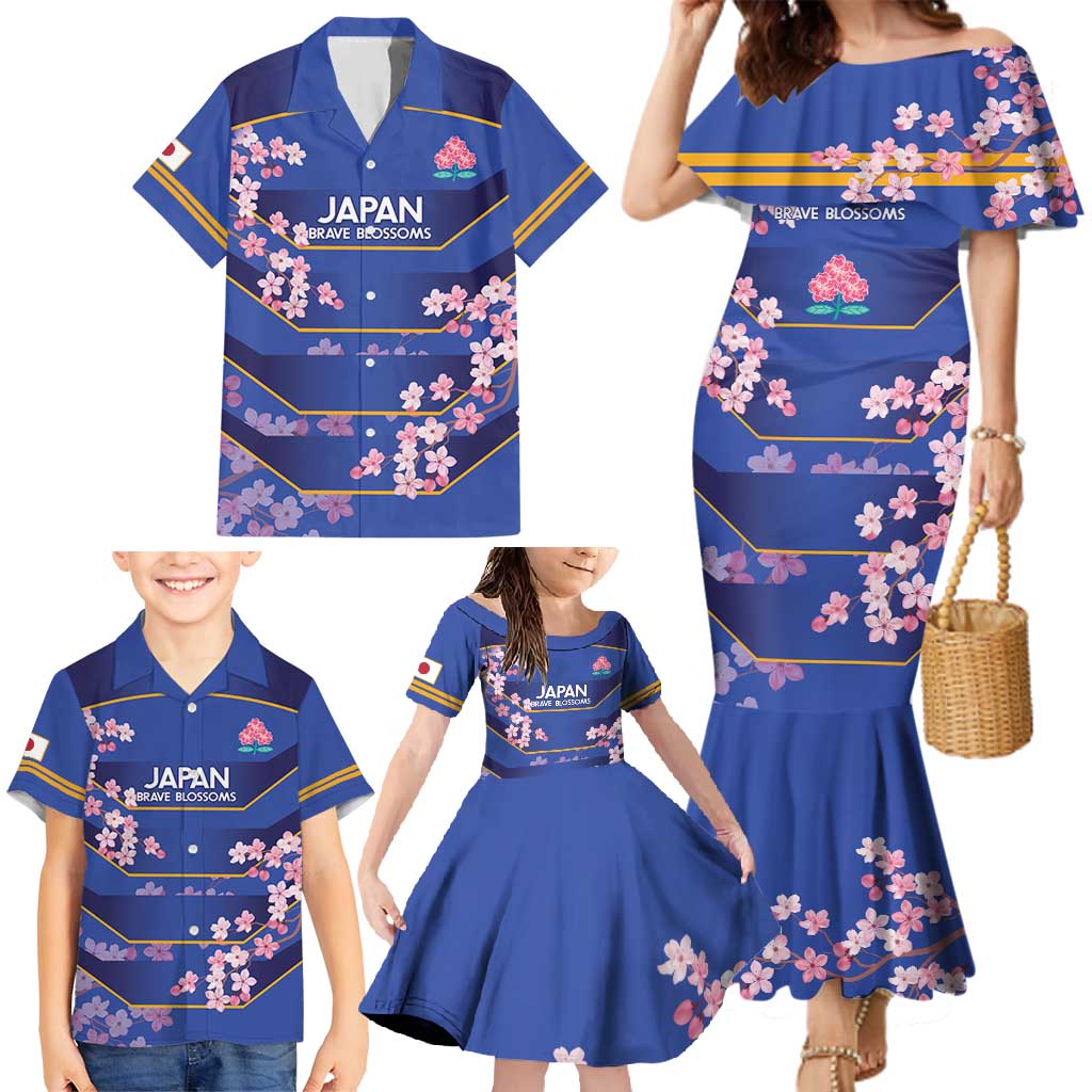 Custom Japan Rugby Family Matching Mermaid Dress and Hawaiian Shirt Go Brave Blossoms - Wonder Print Shop