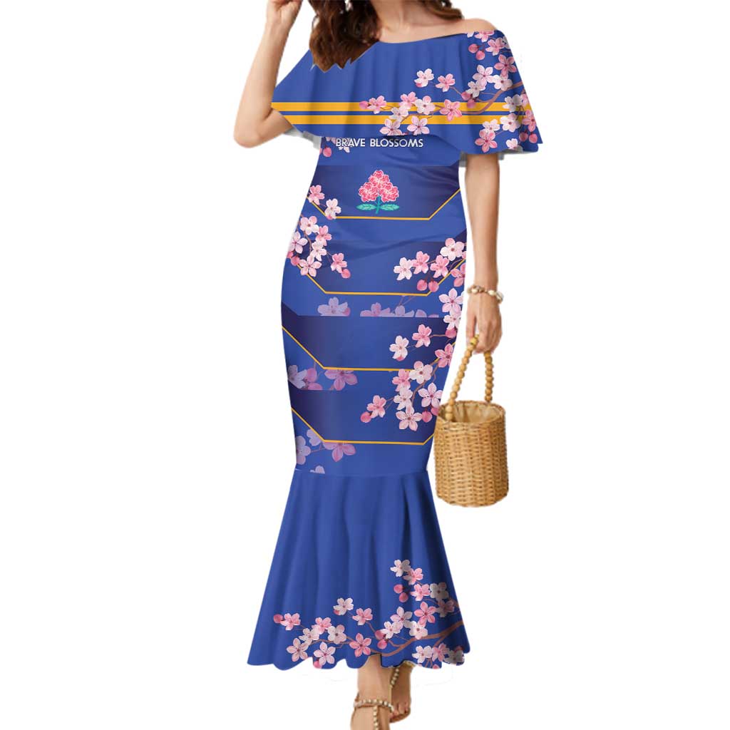 Custom Japan Rugby Family Matching Mermaid Dress and Hawaiian Shirt Go Brave Blossoms - Wonder Print Shop