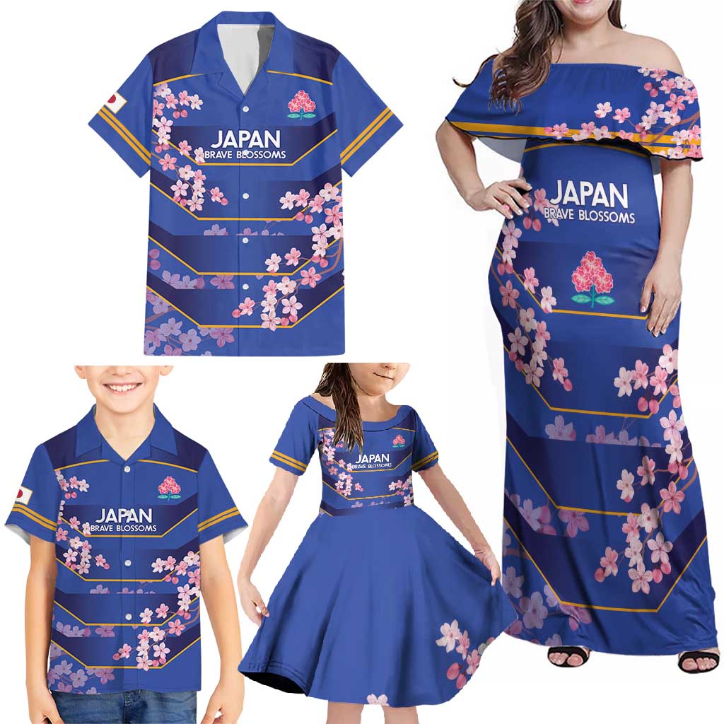 Custom Japan Rugby Family Matching Off Shoulder Maxi Dress and Hawaiian Shirt Go Brave Blossoms - Wonder Print Shop