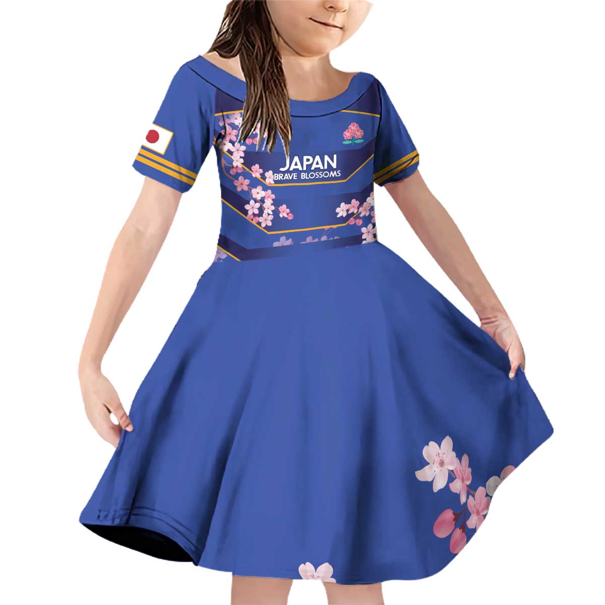 Custom Japan Rugby Family Matching Off Shoulder Short Dress and Hawaiian Shirt Go Brave Blossoms - Wonder Print Shop