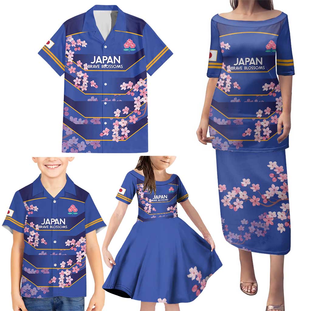 Custom Japan Rugby Family Matching Puletasi and Hawaiian Shirt Go Brave Blossoms - Wonder Print Shop