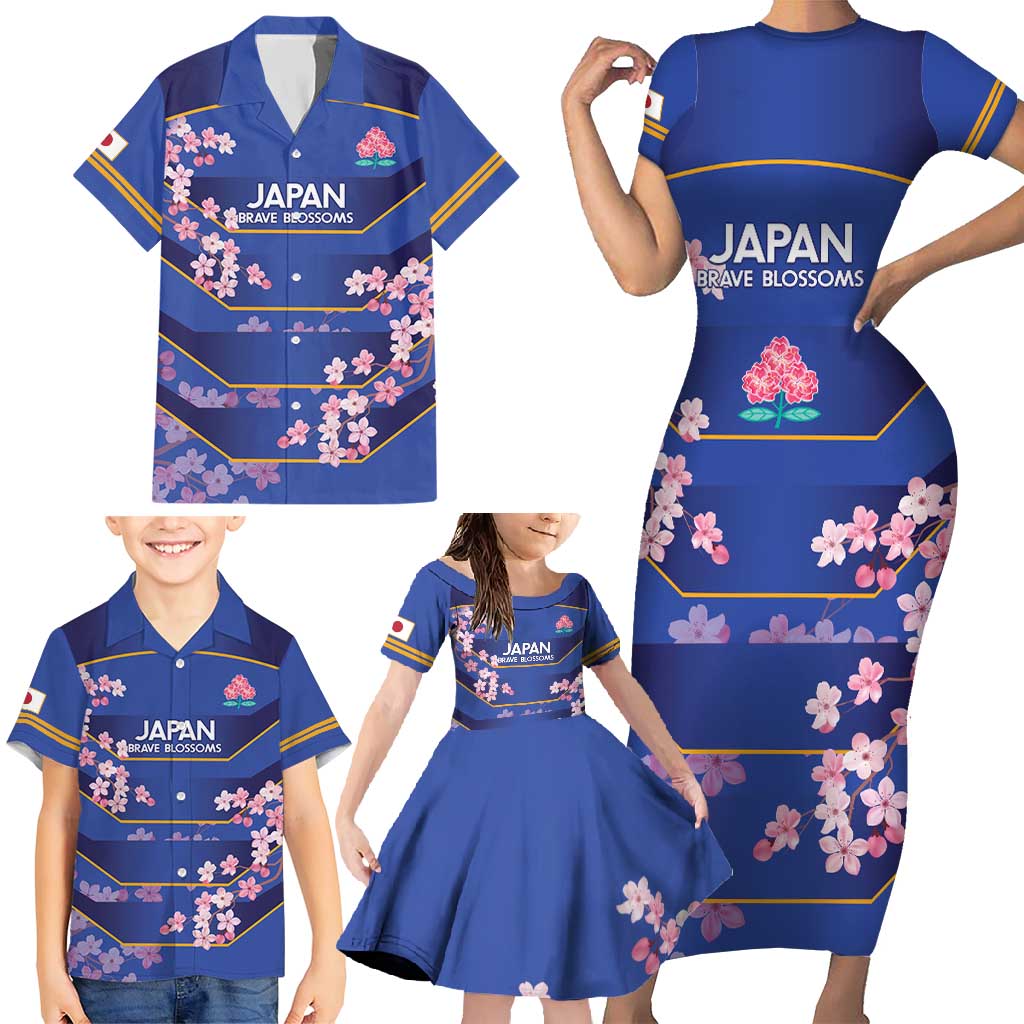 Custom Japan Rugby Family Matching Short Sleeve Bodycon Dress and Hawaiian Shirt Go Brave Blossoms - Wonder Print Shop