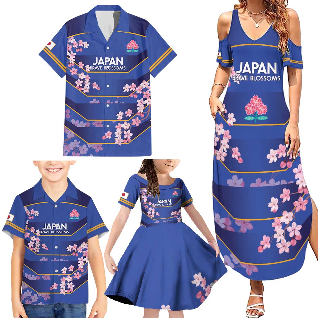 Custom Japan Rugby Family Matching Summer Maxi Dress and Hawaiian Shirt Go Brave Blossoms - Wonder Print Shop
