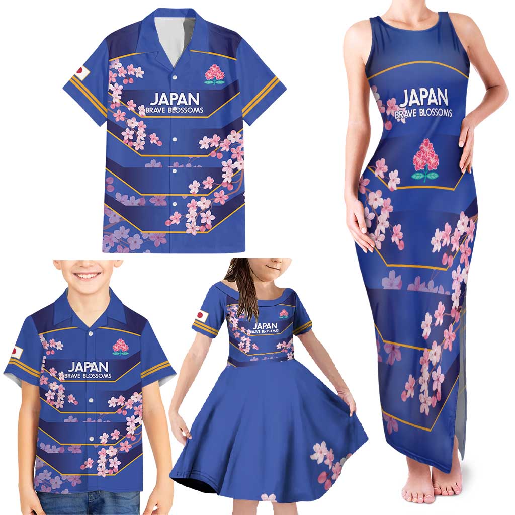 Custom Japan Rugby Family Matching Tank Maxi Dress and Hawaiian Shirt Go Brave Blossoms - Wonder Print Shop