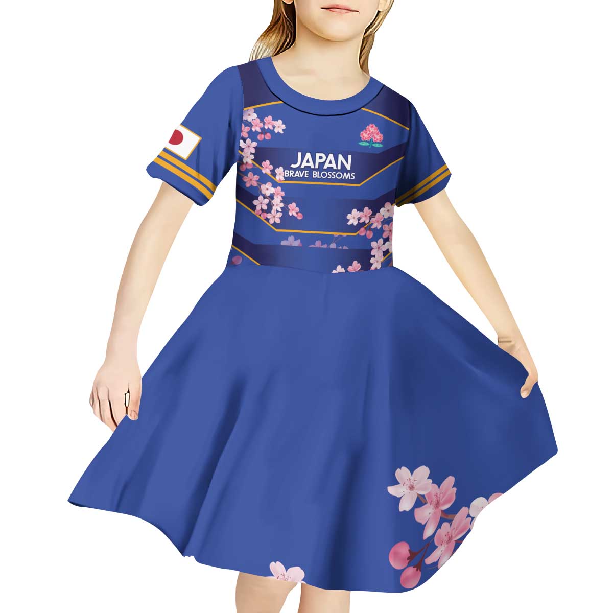 Custom Japan Rugby Kid Short Sleeve Dress Go Brave Blossoms - Wonder Print Shop