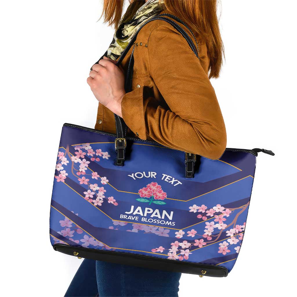 Custom Japan Rugby Leather Tote Bag Go Brave Blossoms - Wonder Print Shop