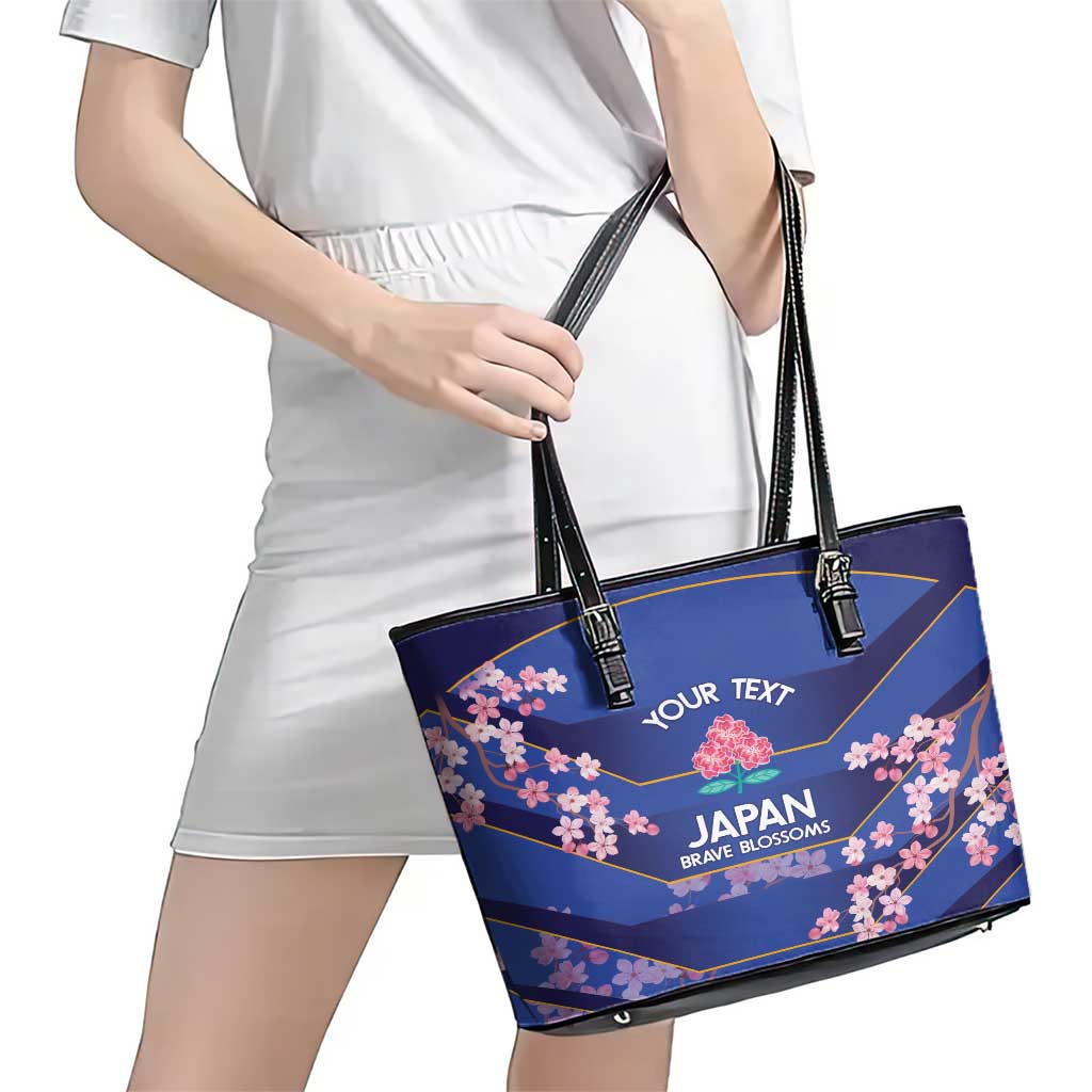 Custom Japan Rugby Leather Tote Bag Go Brave Blossoms - Wonder Print Shop