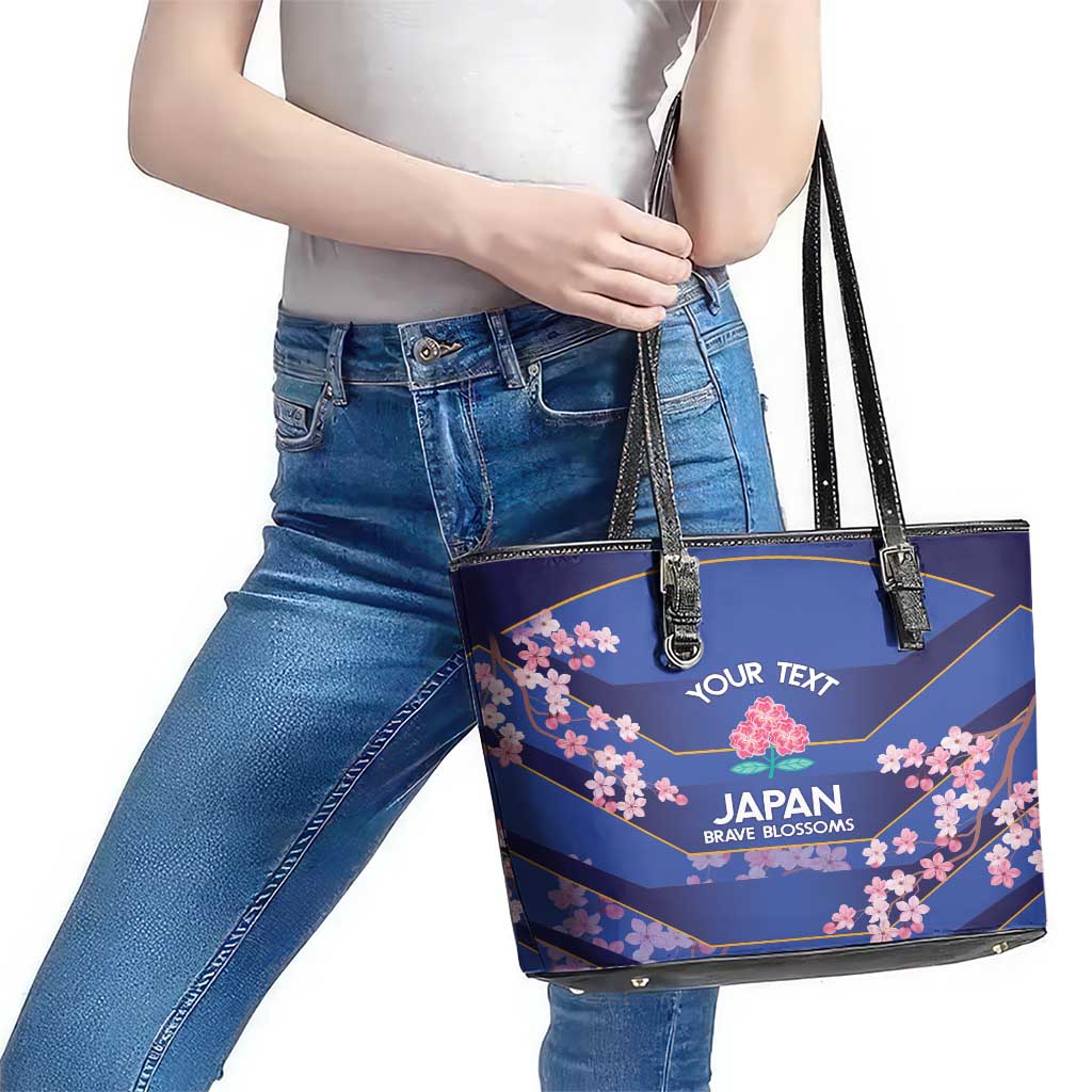 Custom Japan Rugby Leather Tote Bag Go Brave Blossoms - Wonder Print Shop