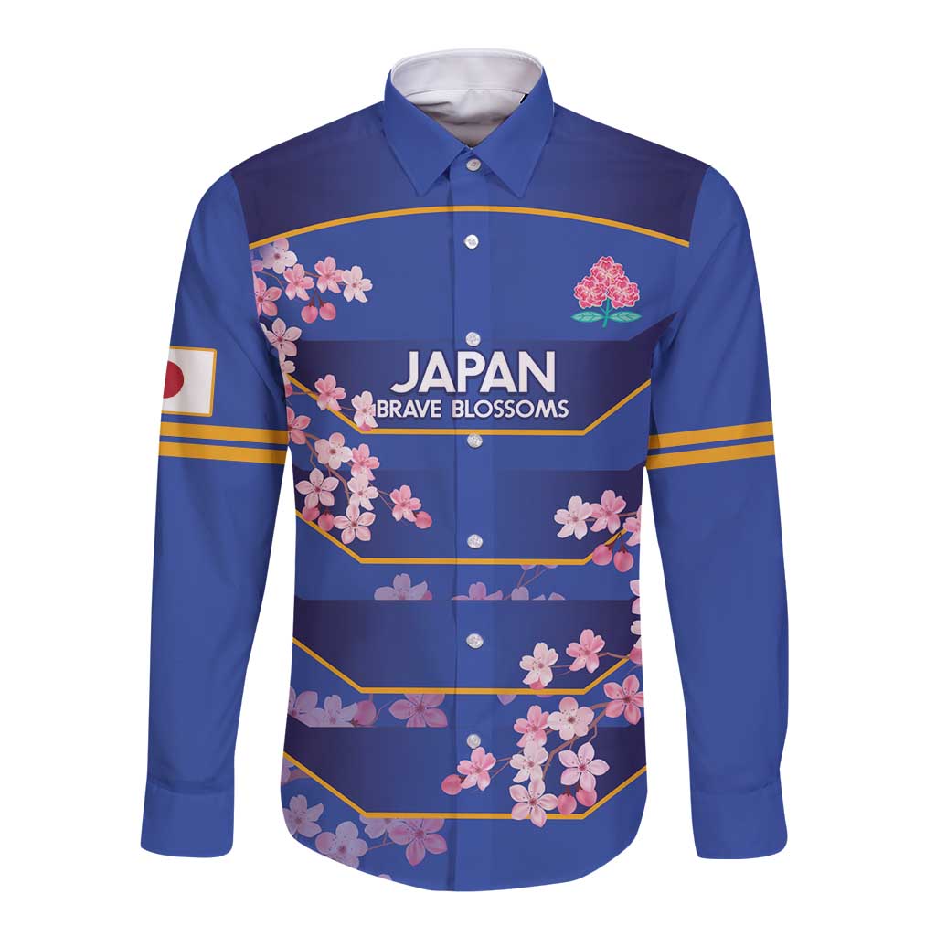 Custom Japan Rugby Long Sleeve Button Shirt Go Brave Blossoms - Wonder Print Shop