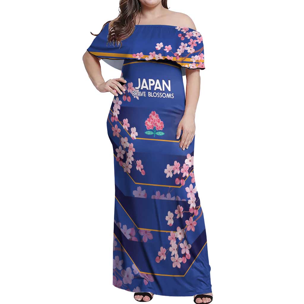 Custom Japan Rugby Off Shoulder Maxi Dress Go Brave Blossoms - Wonder Print Shop