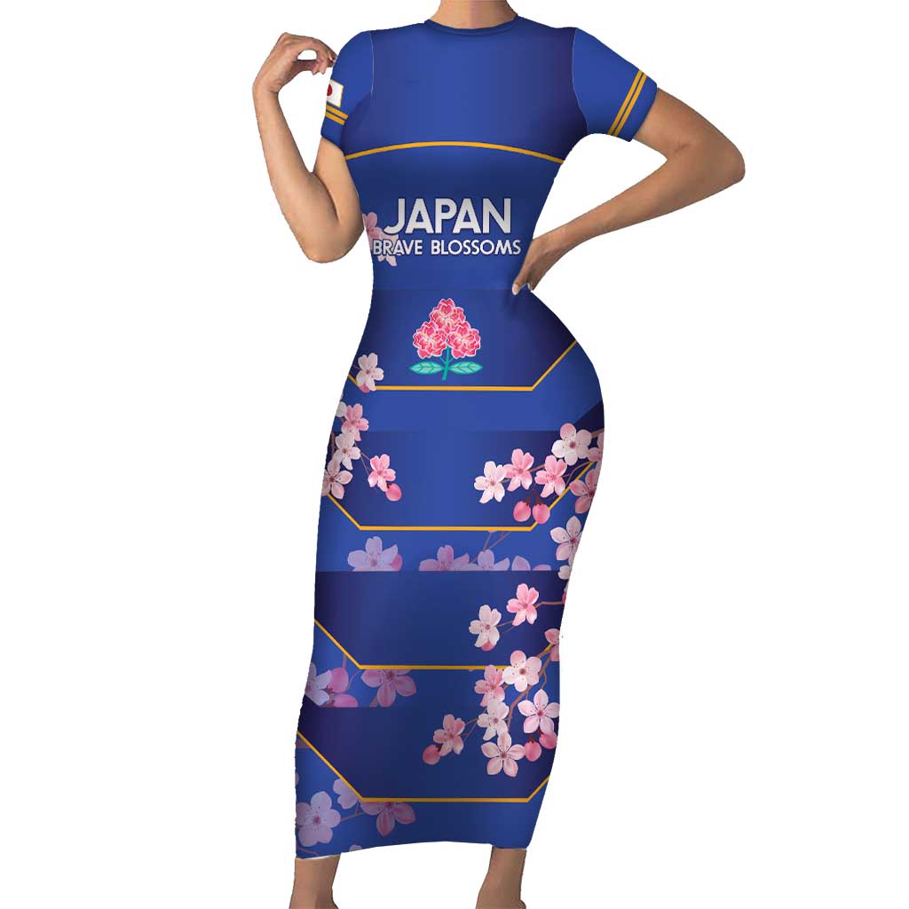 Custom Japan Rugby Short Sleeve Bodycon Dress Go Brave Blossoms - Wonder Print Shop