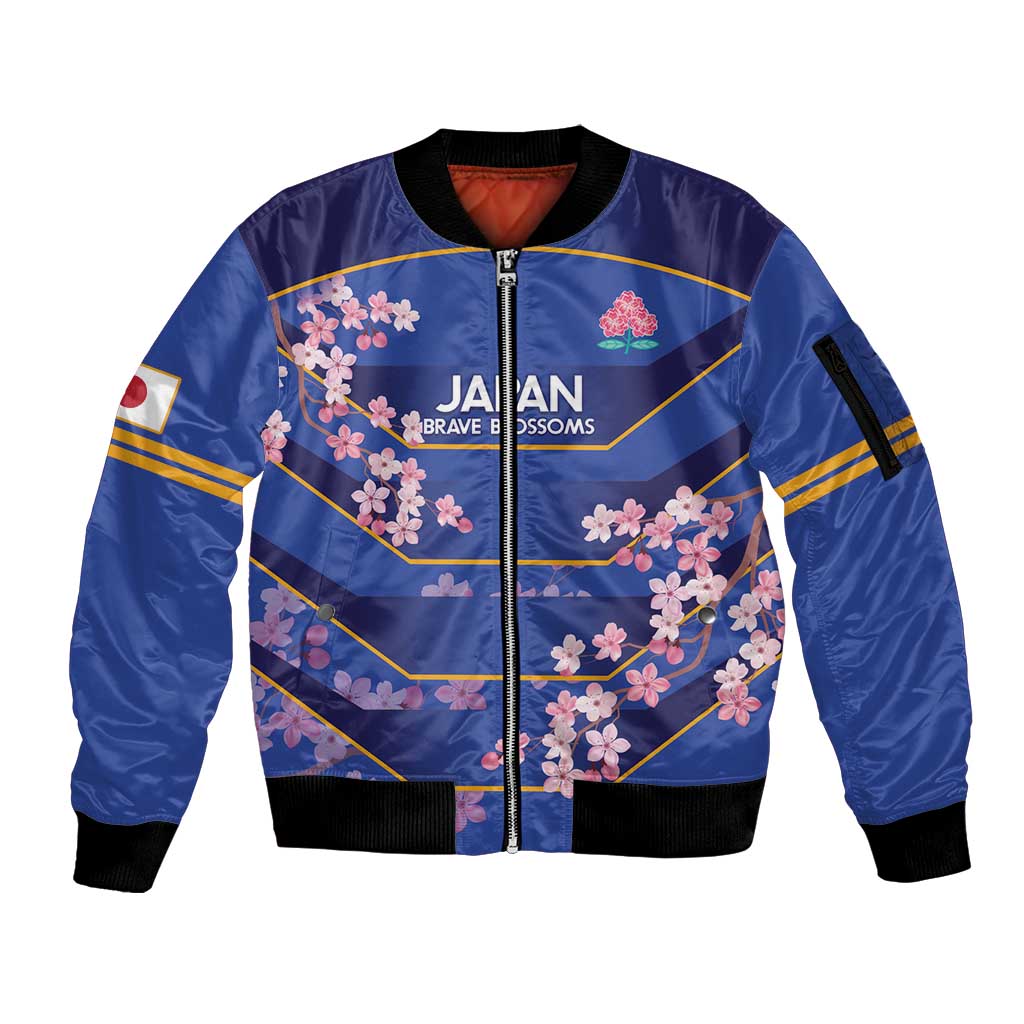 Custom Japan Rugby Sleeve Zip Bomber Jacket Go Brave Blossoms - Wonder Print Shop