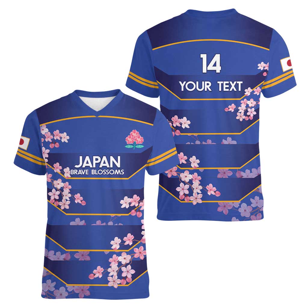 Custom Japan Rugby Women V-Neck T-Shirt Go Brave Blossoms - Wonder Print Shop
