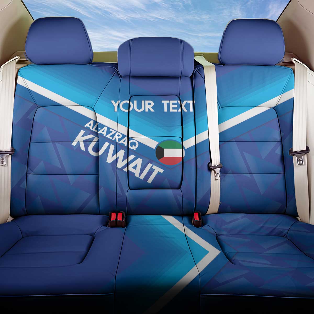 Custom Kuwait Football Back Car Seat Cover Al-Azraq Sporty Style - Wonder Print Shop