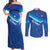 Custom Kuwait Football Couples Matching Off Shoulder Maxi Dress and Long Sleeve Button Shirt Al-Azraq Sporty Style - Wonder Print Shop